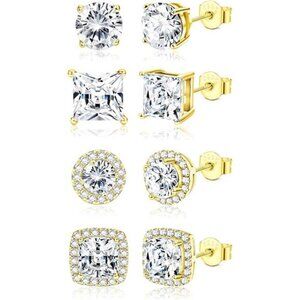 4Pairs Mens Earrings 18K Gold Plated Stud Earrings for Men